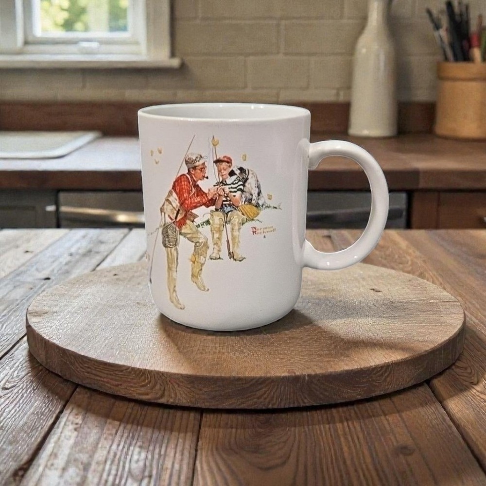 Norman Rockwell‎ Trout Dinner Mug, Fishing Mug, Japan 1987 Cup, Collectible Mug